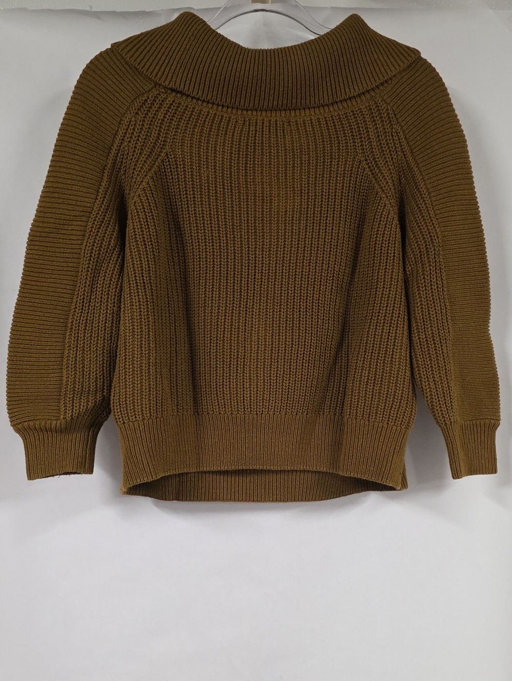 H&M Chunky Cowl Neck Ribbed Knit Cropped 3/4 Sleeve Sweater Ochre - Size Small - Picture 3 of 6
